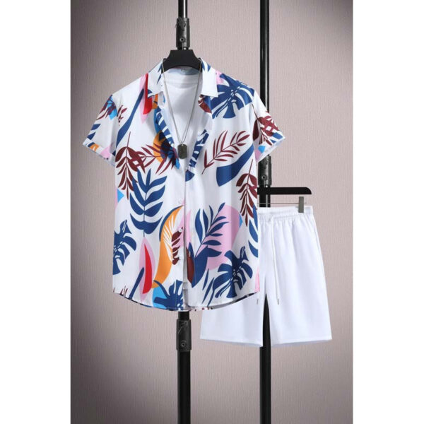 Men's Casual Ice Silk Micro-elastic Printed Short-sleeved Shirt Shorts Suit - Image 2