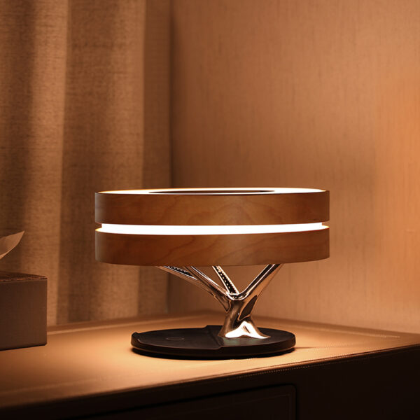 Round Intelligent Music Bluetooth Speaker Bed Lamp WiFi Circle Tree Of Led Light Wireless Charging For Living Room - Image 3