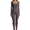 Women's Yoga Sports Fitness Jumpsuit Workout Long Sleeve Square Collar Clothing - Image 2
