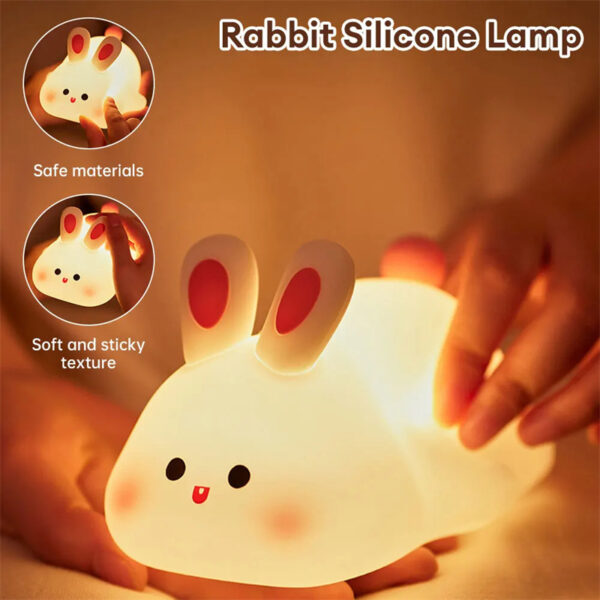 Cute LED Night Light Touch Sensor Cartoon Kid's Nightlights Big Face Rabbit Silicone Night Light Christmas Gift Bedside Lamp Home Decor - Image 10